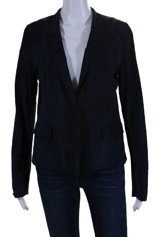 Shearling - lined women's leather coats for ultimate warmth and luxuryElie Tahari Womens One Button Laser Cut Trim Marielle Suede Jacket Navy Medium Shearling - lined women's leather coats for ultimate warmth and luxuryElie Tahari Womens One Button Laser Cut Trim Marielle Suede Jacket Navy Medium