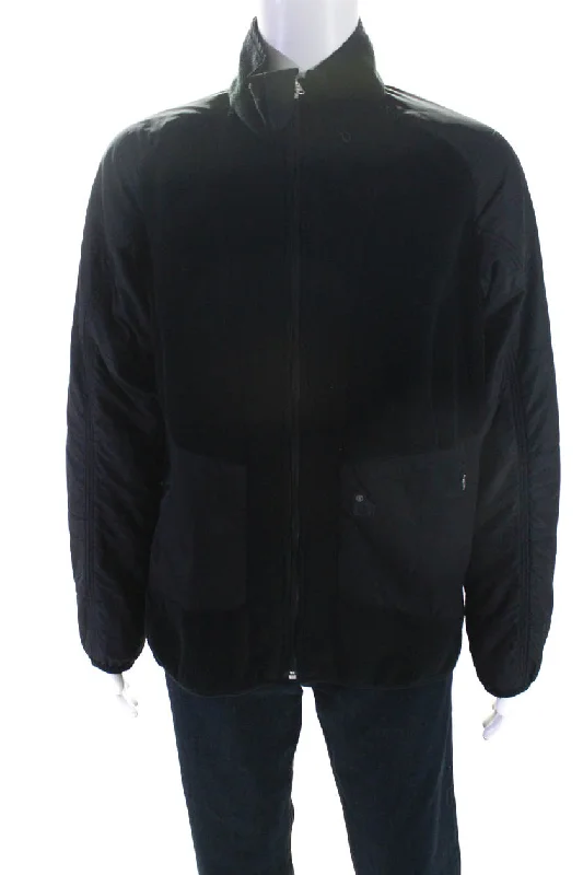 Women's pea coats with brass buttons for a nautical - inspired styleFire + Ice Mens Solid Black Fleece Mock Neck Zip Long Sleeve Jacket Women's pea coats with brass buttons for a nautical - inspired styleFire + Ice Mens Solid Black Fleece Mock Neck Zip Long Sleeve Jacket