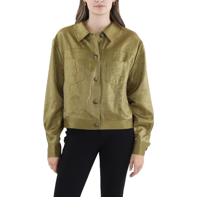 Quilted down women's coats with removable hoods for outdoor activitiesFrench Connection Womens Shimmer Button-Down Utility Jacket Quilted down women's coats with removable hoods for outdoor activitiesFrench Connection Womens Shimmer Button-Down Utility Jacket