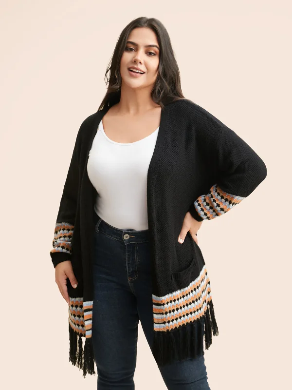 floral print women cardigan for a feminine touchGeometric Tassel Trim Lantern Sleeve Cardigan floral print women cardigan for a feminine touchGeometric Tassel Trim Lantern Sleeve Cardigan
