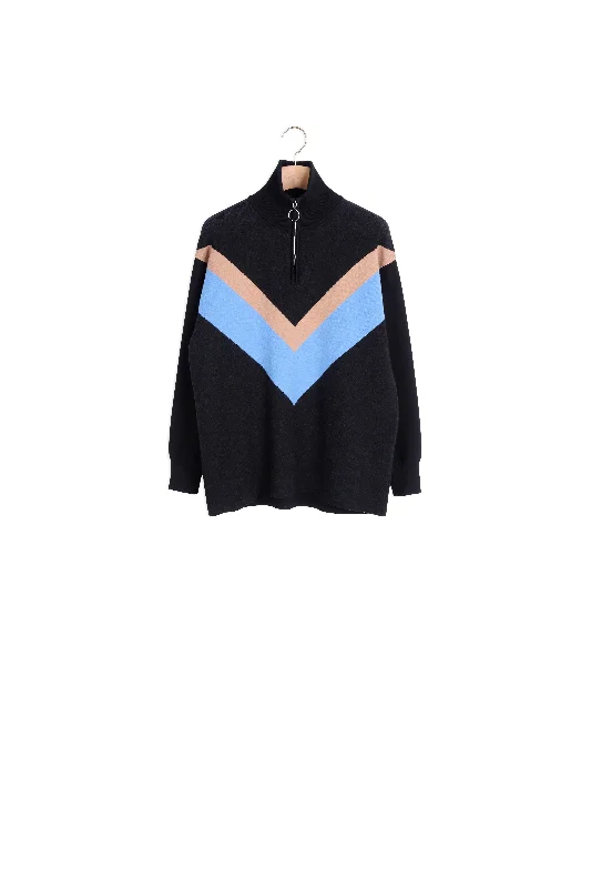 cashmere blend women cardigan for a luxurious feelPull tricolore à col montant zippé
