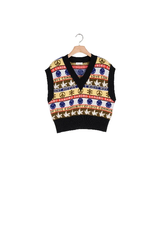 hooded women cardigan for added warmth and stylePull sans manches à motifs