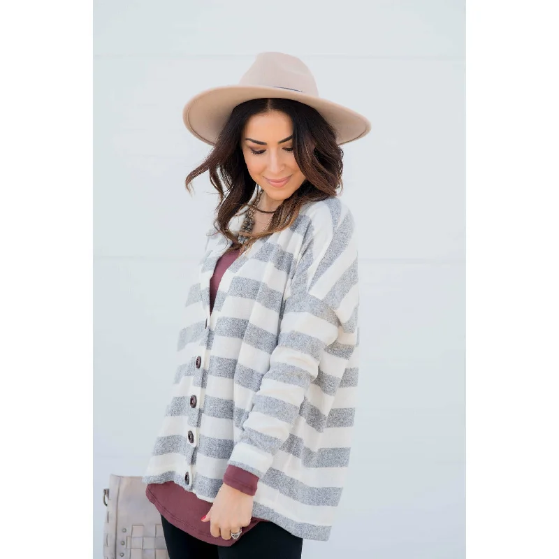 Heathered Striped Button Cardigan