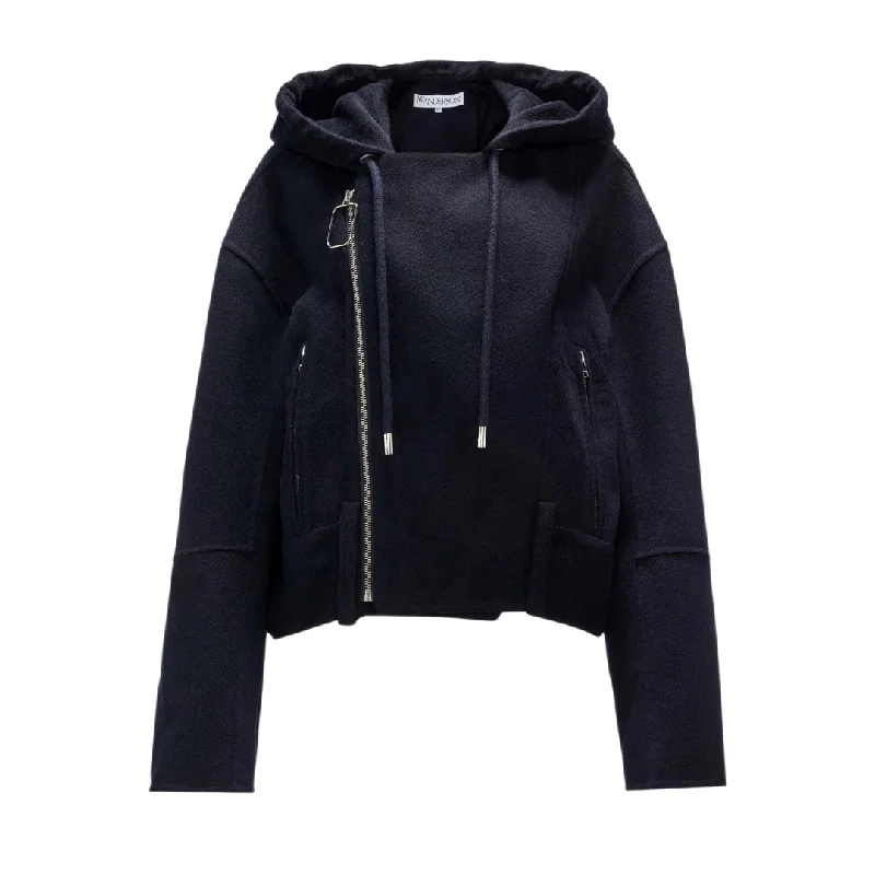 Women's long - sleeve wool coats in a houndstooth pattern for a classic charmHooded Wool Biker Jacket Women's long - sleeve wool coats in a houndstooth pattern for a classic charmHooded Wool Biker Jacket