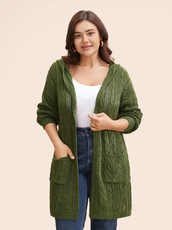 open front women cardigan for easy stylingHooded Cable Knit Open Front Cardigan