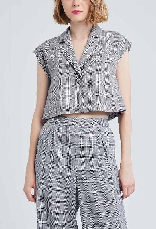 open front women cardigan for easy stylingHoundstooth Cropped Jacket