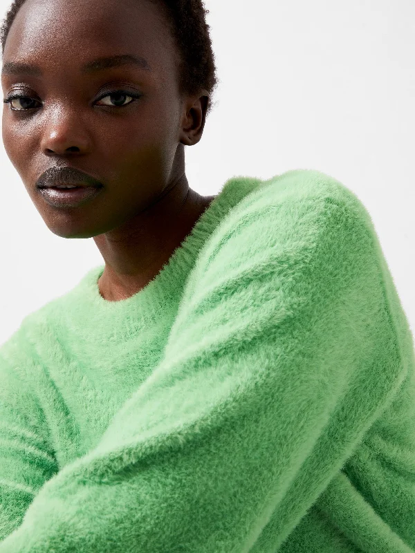 hand knitted women cardigan with artisanal charmJacelin Fluffy Crew Neck Jumper