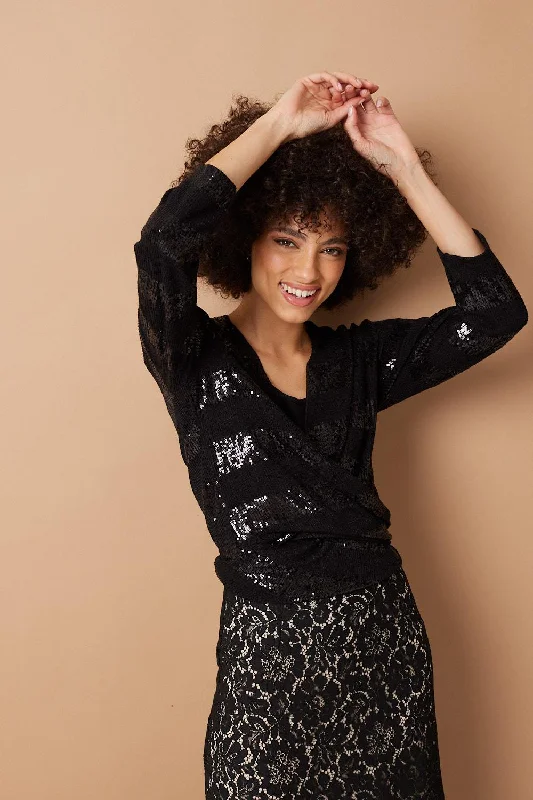 hand knitted women cardigan with artisanal charmSequin Tie Front Knit Cardigan
