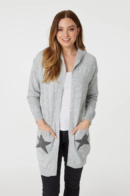 machine washable women cardigan for easy careStar Print Hooded Cardigan