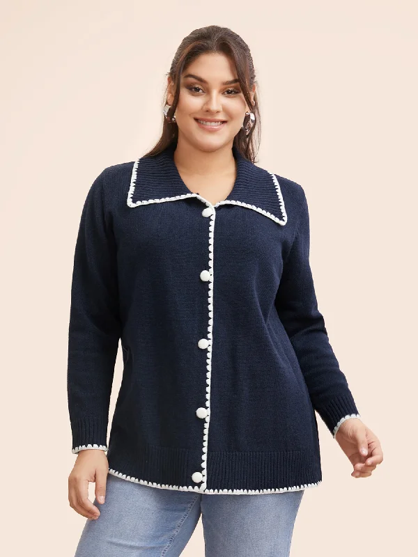 lightweight women cardigan for spring and fallLapel Collar Contrast Trim Cardigan