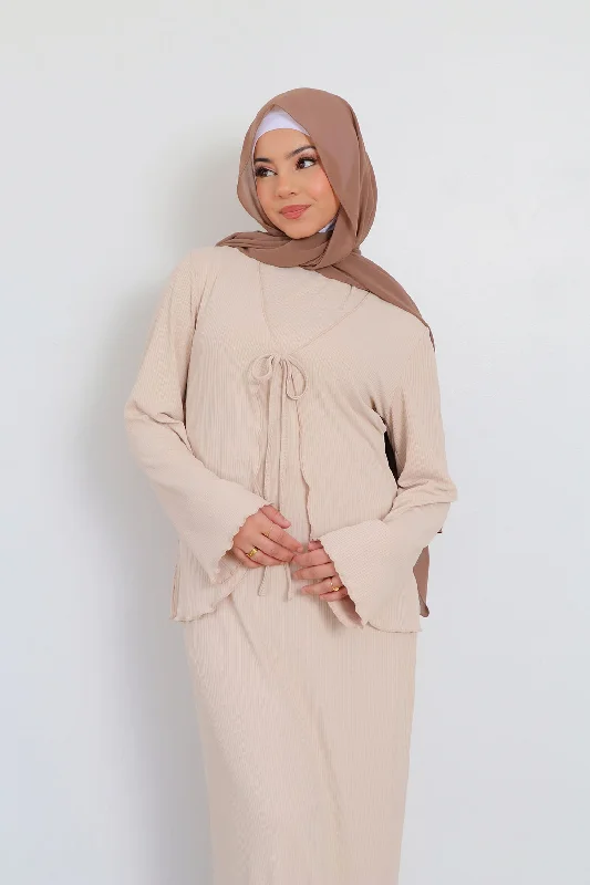 oversized women cardigan for a trendy and cozy lookLina Ribbed Maxi Set- Cream