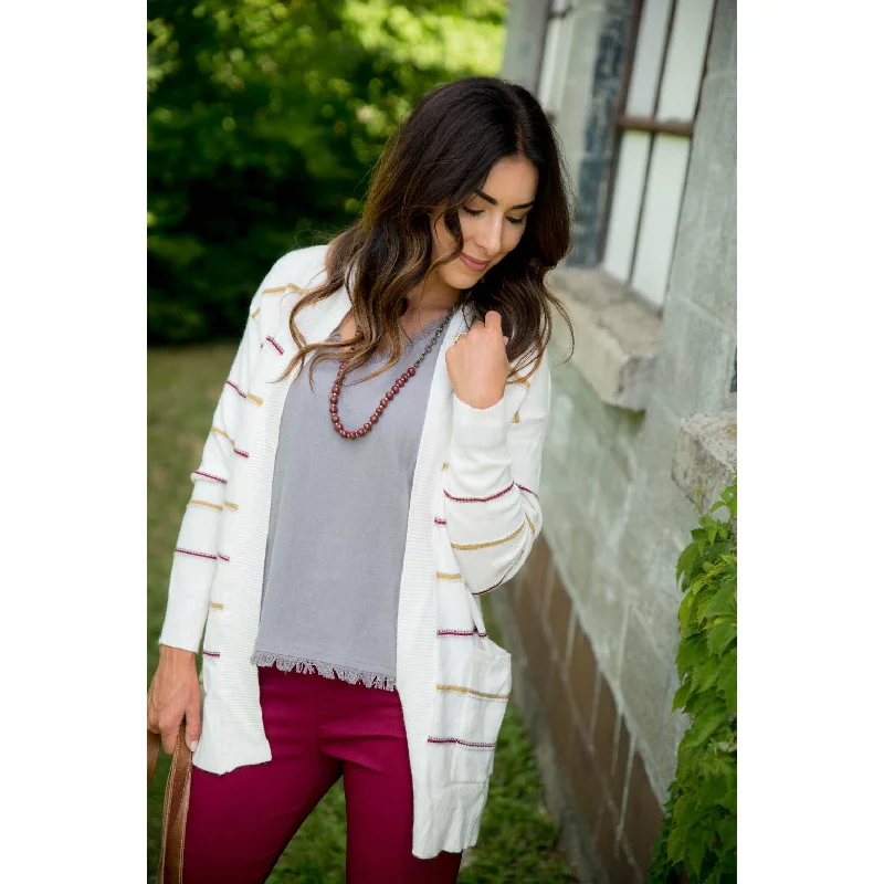 hand knitted women cardigan with artisanal charmLittle Dot/Striped Cardigan
