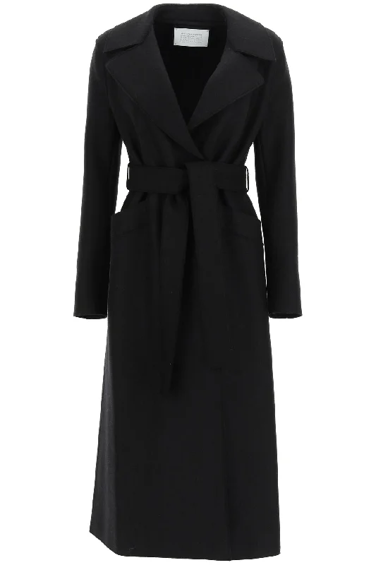 Belted women's cashmere coats in soft pastels for a luxurious feellong coat in pressed wool A1191MLK BLACK Belted women's cashmere coats in soft pastels for a luxurious feellong coat in pressed wool A1191MLK BLACK