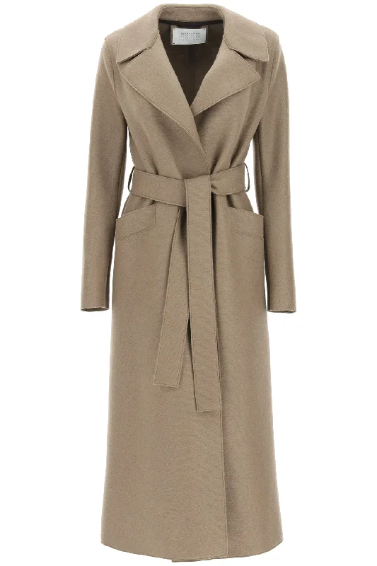 Women's long - sleeve wool coats in a houndstooth pattern for a classic charmlong pressed wool coat A1191MLK TAUPE Women's long - sleeve wool coats in a houndstooth pattern for a classic charmlong pressed wool coat A1191MLK TAUPE