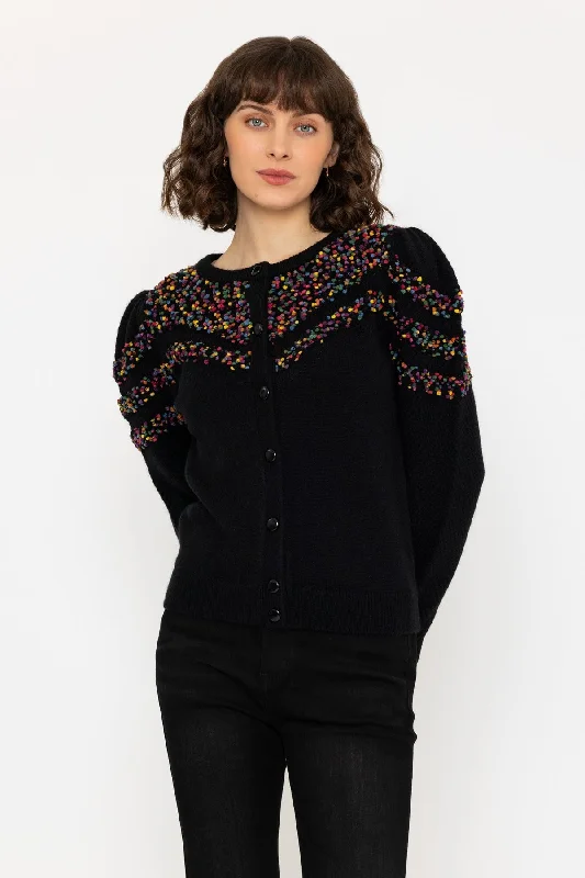 floral print women cardigan for a feminine touchLong Sleeve Confetti Cardigan in Black floral print women cardigan for a feminine touchLong Sleeve Confetti Cardigan in Black