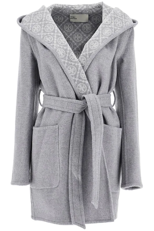 Belted women's cashmere coats in soft pastels for a luxurious feelmid-length coat with hood 153871 GRAY T MONOGRAM Belted women's cashmere coats in soft pastels for a luxurious feelmid-length coat with hood 153871 GRAY T MONOGRAM