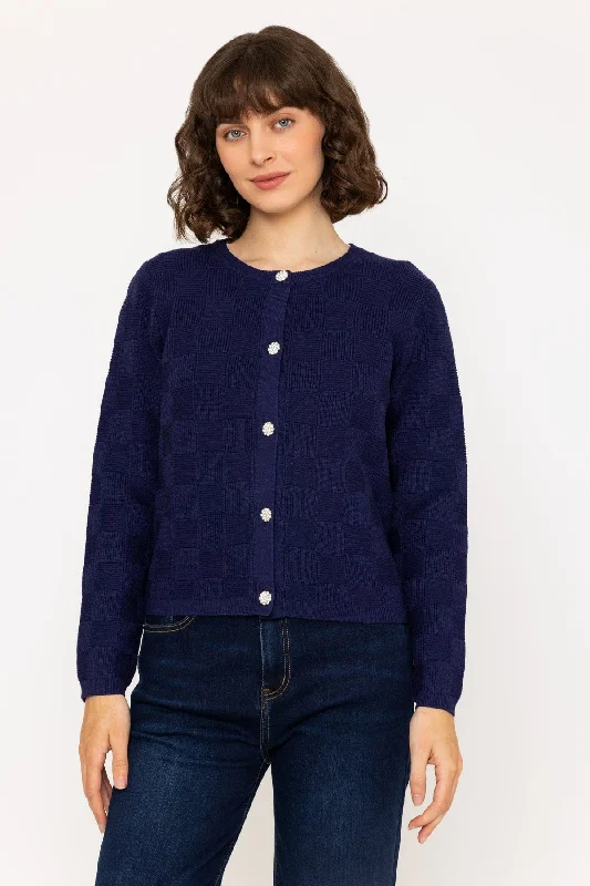 open front women cardigan for easy stylingNavy Basket Stitch Knit Cardigan