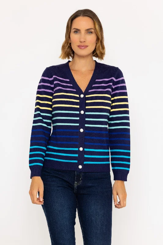 v neck women cardigan to elongate the necklineNavy Stripe V-Neck Cardigan