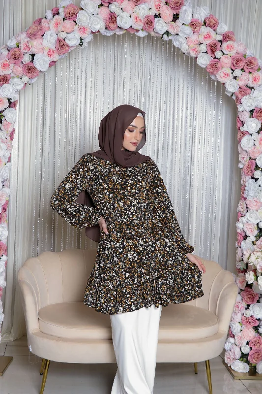 floral print women cardigan for a feminine touchNina Floral Balloon Top- Black