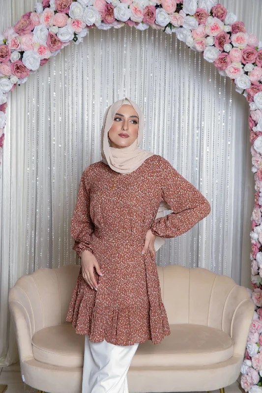 sequin embellished women cardigan for special occasionsNina Floral Balloon Top- Burnt Orange sequin embellished women cardigan for special occasionsNina Floral Balloon Top- Burnt Orange