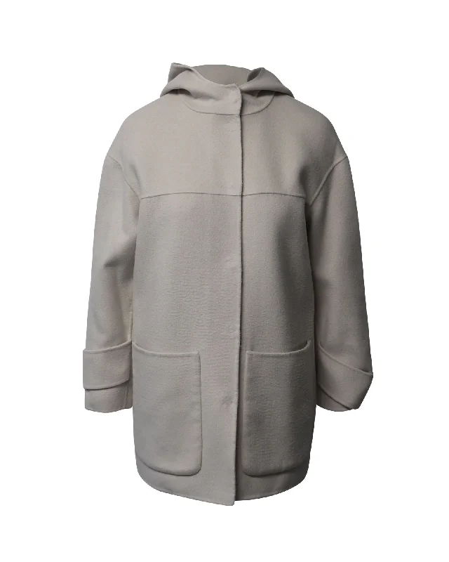 Hooded women's puffer coats in neon colors for high - visibility sportsPinko Hoodie Coat in Cream Polyester Hooded women's puffer coats in neon colors for high - visibility sportsPinko Hoodie Coat in Cream Polyester