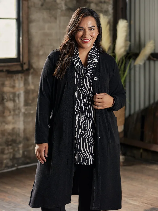 long length women cardigan with side slitsBlack Longline Cardigan