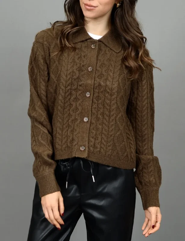 hooded women cardigan for added warmth and styleColette LS Cardigan, Sepia