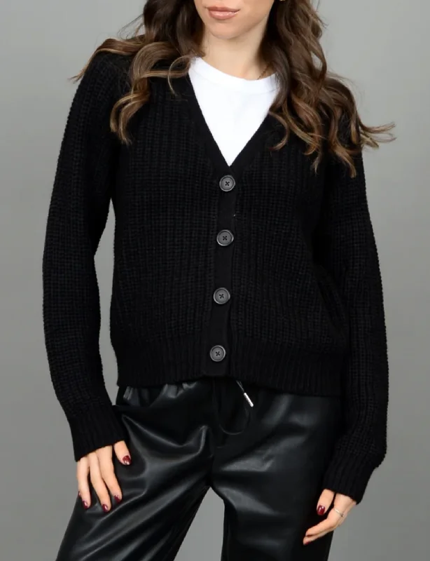plus size women cardigan for comfortable layeringNadeera LS V-Neck Cardigan, Black
