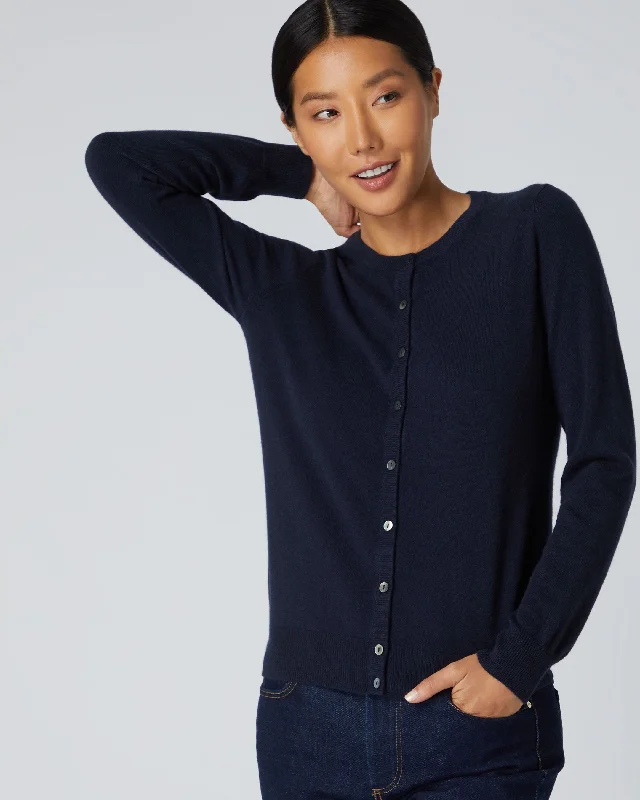 cropped women cardigan to pair with high - waisted jeansWomen's Olivia Round Neck Cashmere Cardigan Navy Blue cropped women cardigan to pair with high - waisted jeansWomen's Olivia Round Neck Cashmere Cardigan Navy Blue