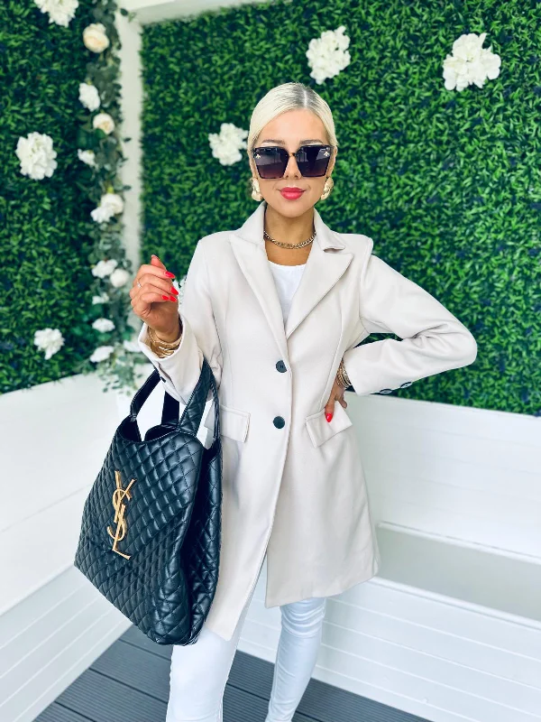 Quilted down women's coats with removable hoods for outdoor activitiesRuth Button Detail Coat Cream Quilted down women's coats with removable hoods for outdoor activitiesRuth Button Detail Coat Cream