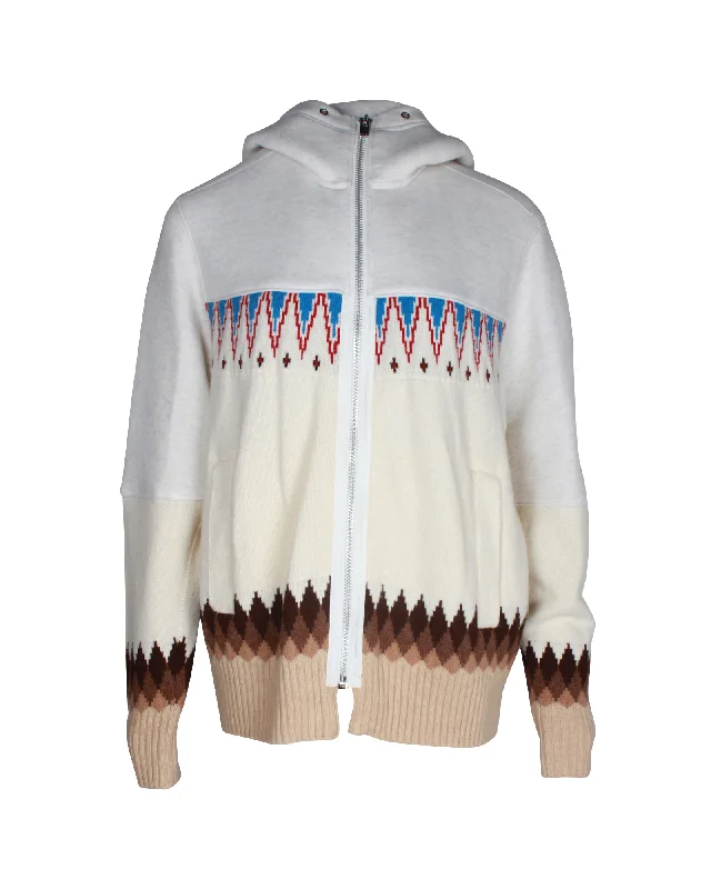 Mid - length women's down coats in a slim fit for a modern and sleek appearanceSacai Nordic Zipped Hoodie in Multicolor Cotton Mid - length women's down coats in a slim fit for a modern and sleek appearanceSacai Nordic Zipped Hoodie in Multicolor Cotton