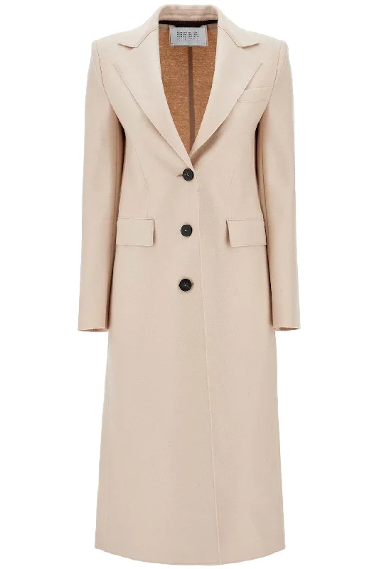 Women's knee - length wool blend coats with a fur collar for added warmthsingle-breasted coat in pressed wool A1601MLK ALMOND Women's knee - length wool blend coats with a fur collar for added warmthsingle-breasted coat in pressed wool A1601MLK ALMOND