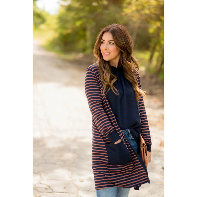 Solid Accent Striped Tunic Cardigan