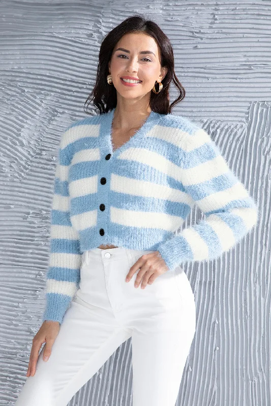 color block women cardigan with bold huesStriped Button Up Cropped Cardigan