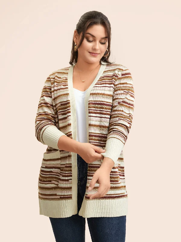 hand knitted women cardigan with artisanal charmStriped Kimono Collar Pocket Cardigan hand knitted women cardigan with artisanal charmStriped Kimono Collar Pocket Cardigan