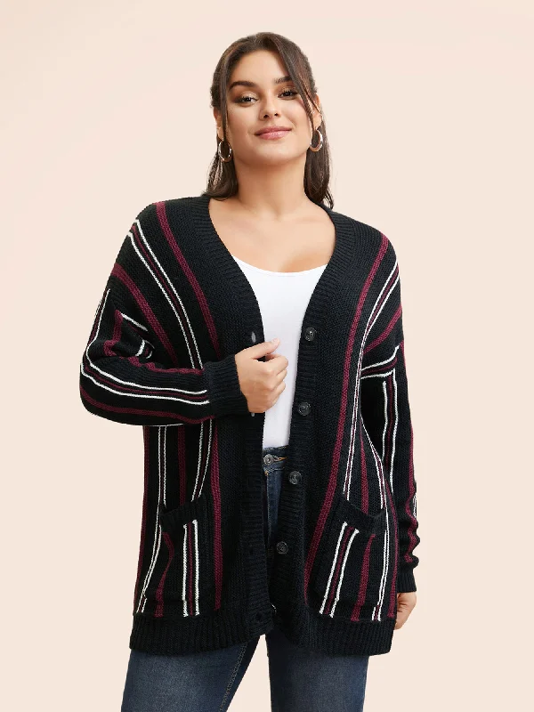 floral print women cardigan for a feminine touchStriped Patched Pocket Drop Shoulder Cardigan floral print women cardigan for a feminine touchStriped Patched Pocket Drop Shoulder Cardigan