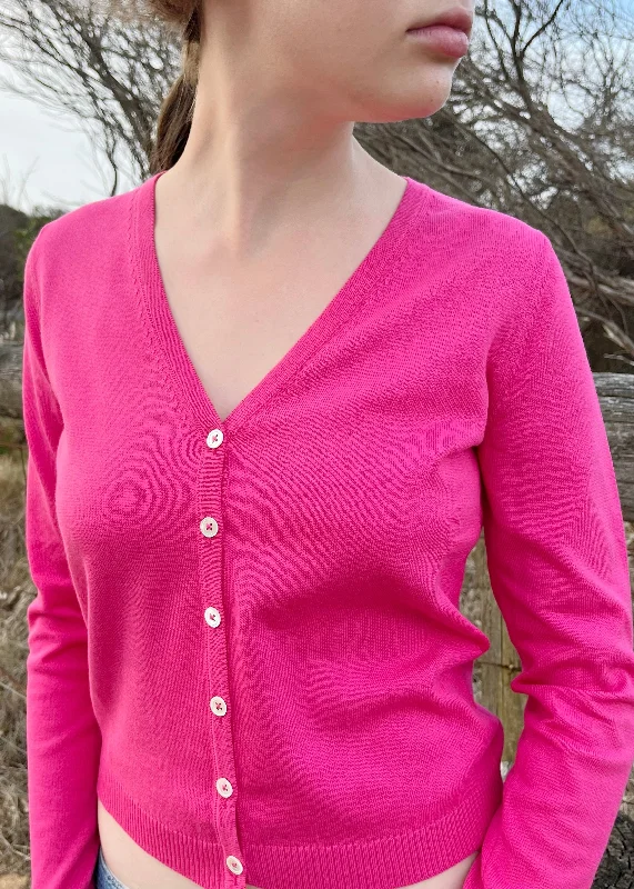 lightweight women cardigan for spring and fallSummer V-neck Cardigan in Hot Pink