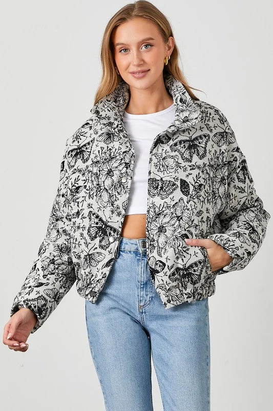 Quilted down women's coats with removable hoods for outdoor activitiesButterfly Bomber Quilted down women's coats with removable hoods for outdoor activitiesButterfly Bomber