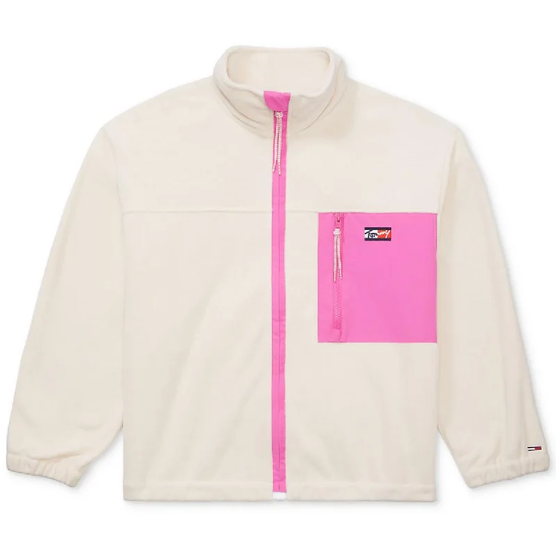 Belted women's cashmere coats in soft pastels for a luxurious feelTommy Hilfiger Womens Colorblock Oversized Fleece Jacket