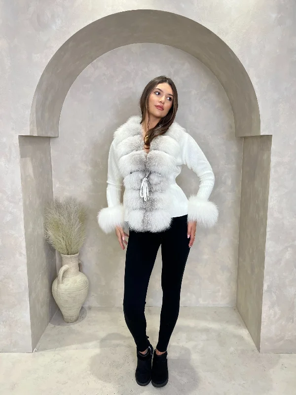 organic cotton women cardigan for an eco - friendly choiceWhite/Two Tone Luxury Fur Cardigan organic cotton women cardigan for an eco - friendly choiceWhite/Two Tone Luxury Fur Cardigan