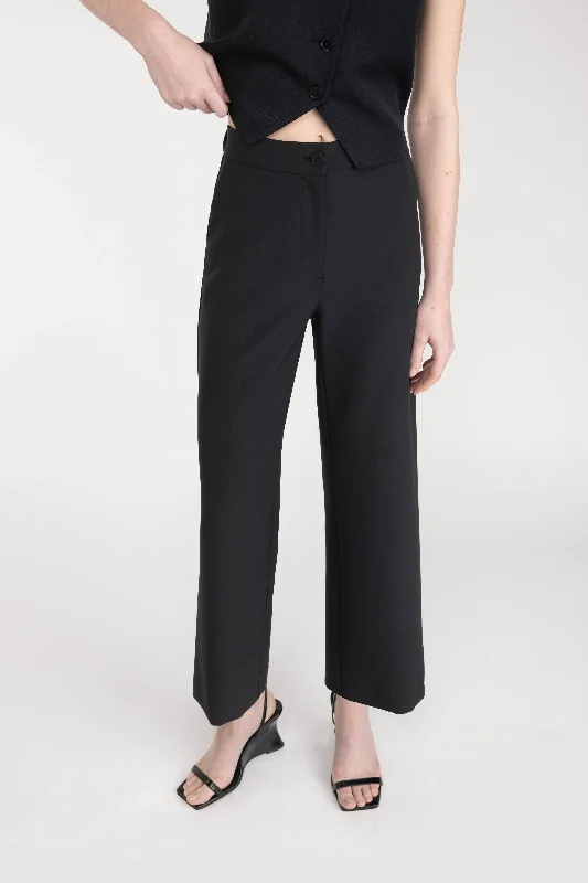 ribbed women cardigan with a classic textureHALF ELASTIC WIDE LEG PANT