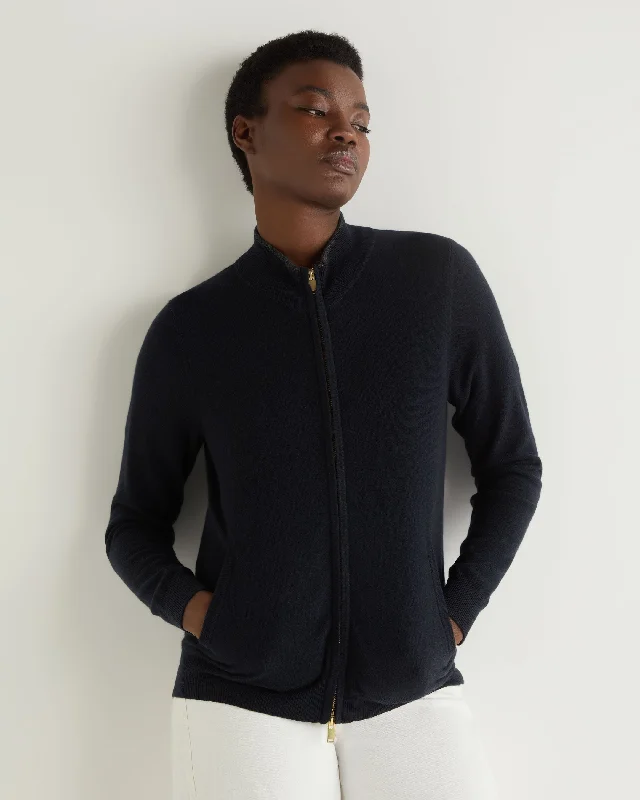 cropped women cardigan to pair with high - waisted jeansWomen's Alisa Full Zip Cashmere Cardigan Navy Blue cropped women cardigan to pair with high - waisted jeansWomen's Alisa Full Zip Cashmere Cardigan Navy Blue