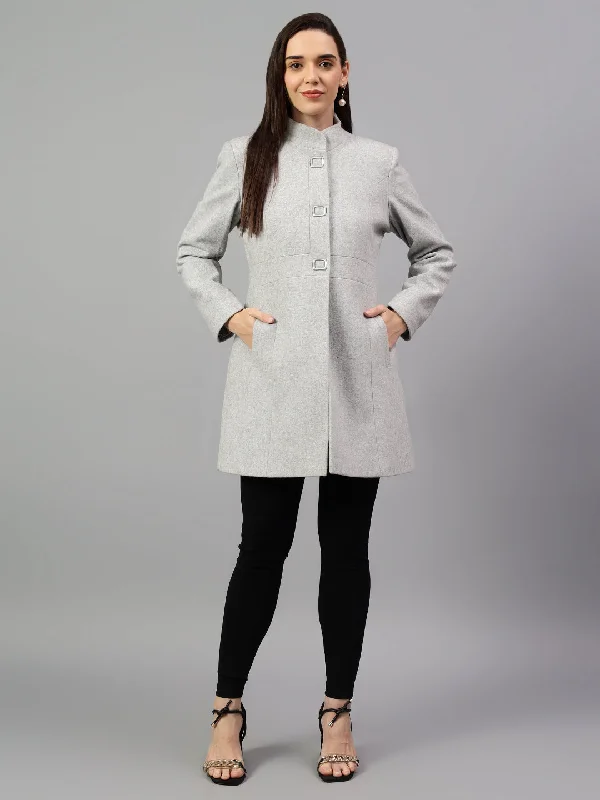 Women's waterproof parka coats with multiple pockets for practicalityWomen's Grey Solid Full Sleeves Winter Long Coat Women's waterproof parka coats with multiple pockets for practicalityWomen's Grey Solid Full Sleeves Winter Long Coat