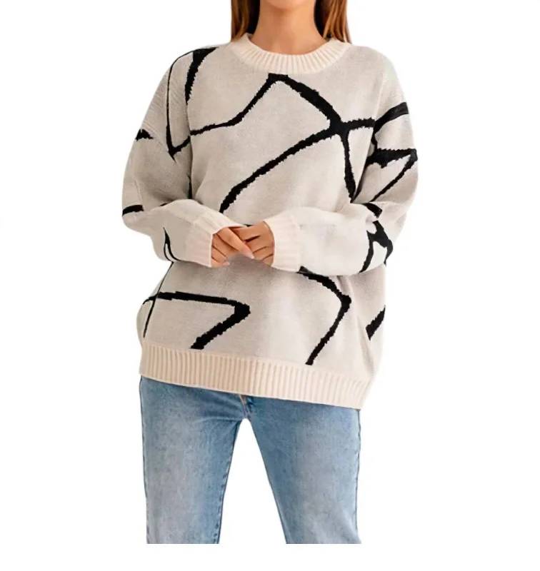 Empire Waist Women's Alpaca Wool Sweater Dresses in Earthy TonesAbstract Pattern Oversized Sweater In Cream Black Empire Waist Women's Alpaca Wool Sweater Dresses in Earthy TonesAbstract Pattern Oversized Sweater In Cream Black