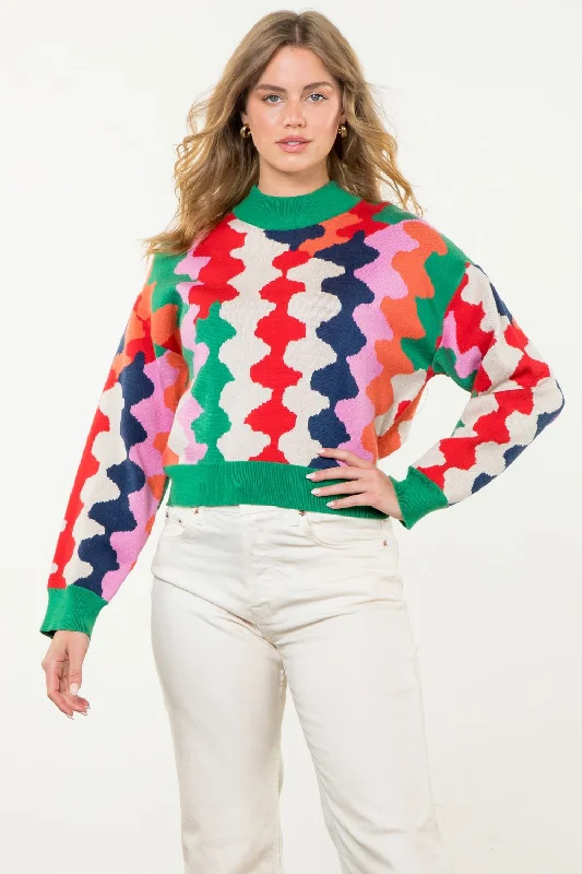 Tie - Front Women's Lambswool Sweaters in Pastel HuesABSTRACT SWEATER