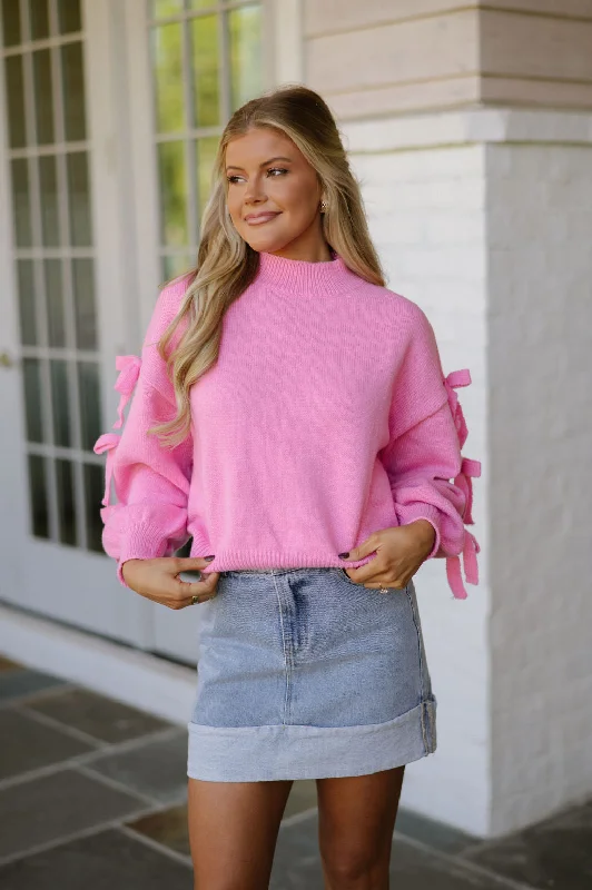 Aria Bow Sweater-Pink