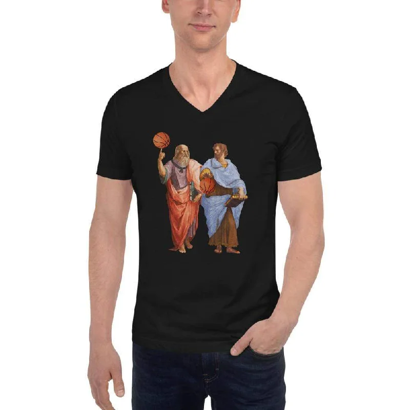 Graphic Print Women T Shirt for a Trendy StatementAristotle and Plato with Basketballs - Unisex V-Neck T-Shirt