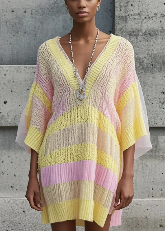 Women's Off - Shoulder Chunky Knit Sweater Dresses in Earth TonesBeautiful Yellow V Neck Patchwork Tulle Sweater Dress Fall Women's Off - Shoulder Chunky Knit Sweater Dresses in Earth TonesBeautiful Yellow V Neck Patchwork Tulle Sweater Dress Fall