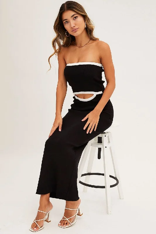 Midi - Length Women's Shetland Wool Sweater Dresses in Traditional PatternsBlack Cut Out Knit Midi Dress Midi - Length Women's Shetland Wool Sweater Dresses in Traditional PatternsBlack Cut Out Knit Midi Dress