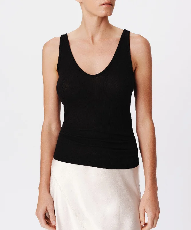 V - Neck Women T Shirt to Enhance the NecklineModal Rib V-Neck Tank - Black